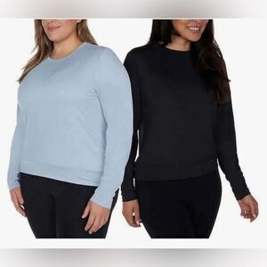 NWT Lukka Lux Plus Size 2 Pack Blue/Black Long Sleeve Classic Tee Shirt - XXL